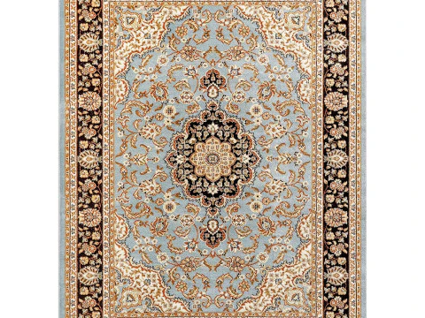 Tapete Tradicional Medalh&atilde;o Kashan Azul Claro Modelo 3D