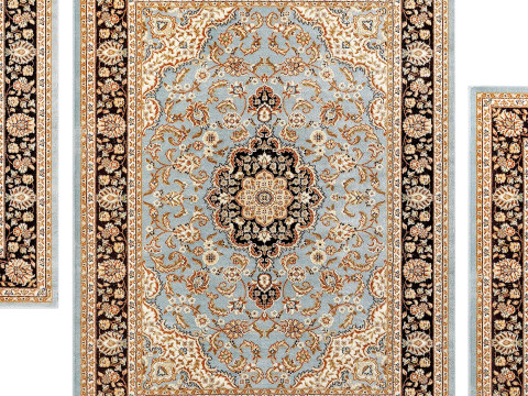 Medallion Kashan Light Blue Traditional Rug Modèle 3D