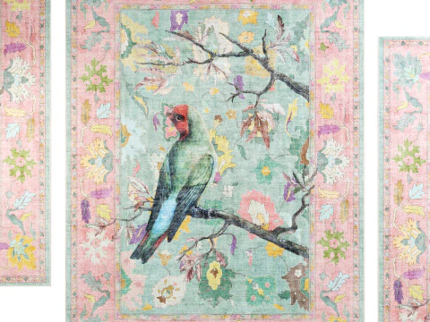 Apollo Botanical Birds Ushak Tropical Green Multi Color Rug 3D Model