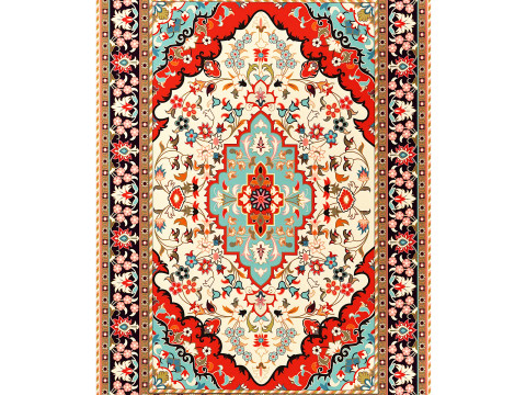 Oriental Medallion Red Area Rug 3D Model