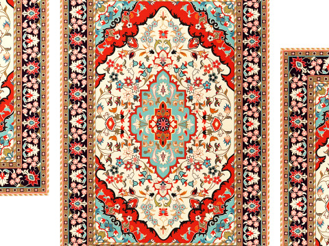 오리엔탈 메달리온 레드 지역 러그 3D 모델