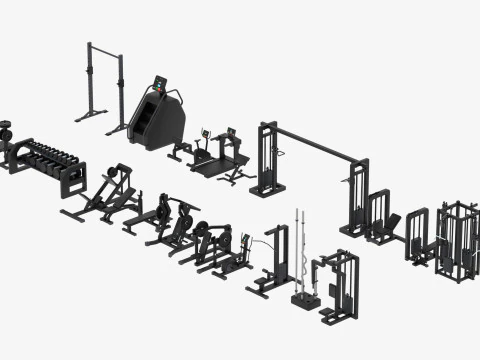 Low Poly Gym Equipments 3D Model
