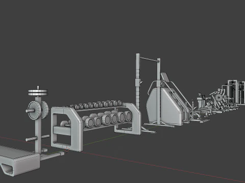 Low Poly Gym Equipments 3D Model