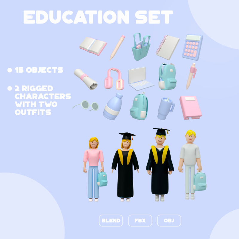 Education Set Modelo 3D .c4d .max .obj .3ds .fbx .stl .blend 