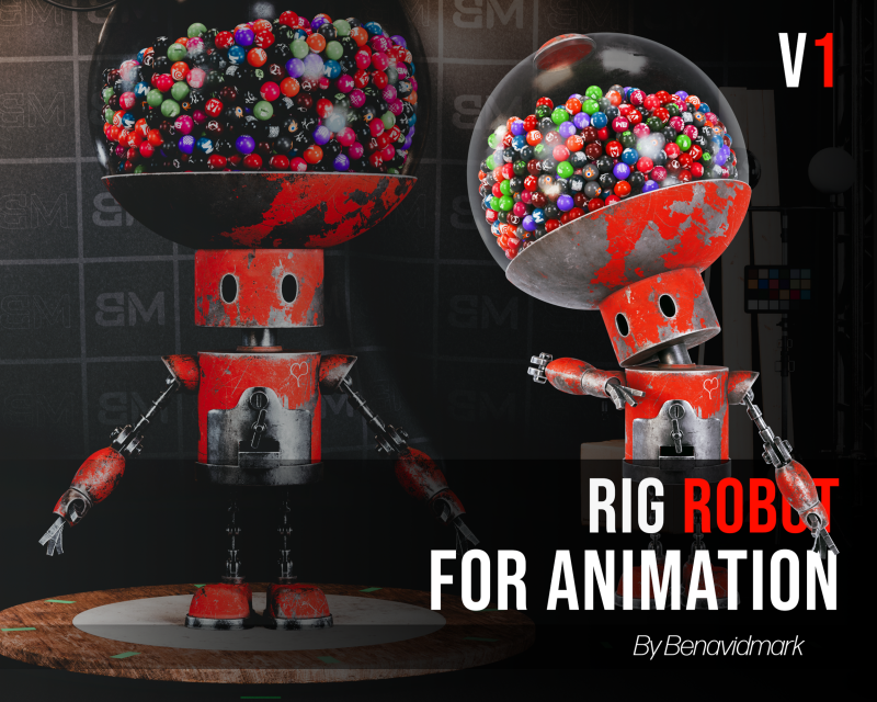 Robot with Rig for animation 3D Model .c4d .max .obj .3ds .fbx .stl .blend