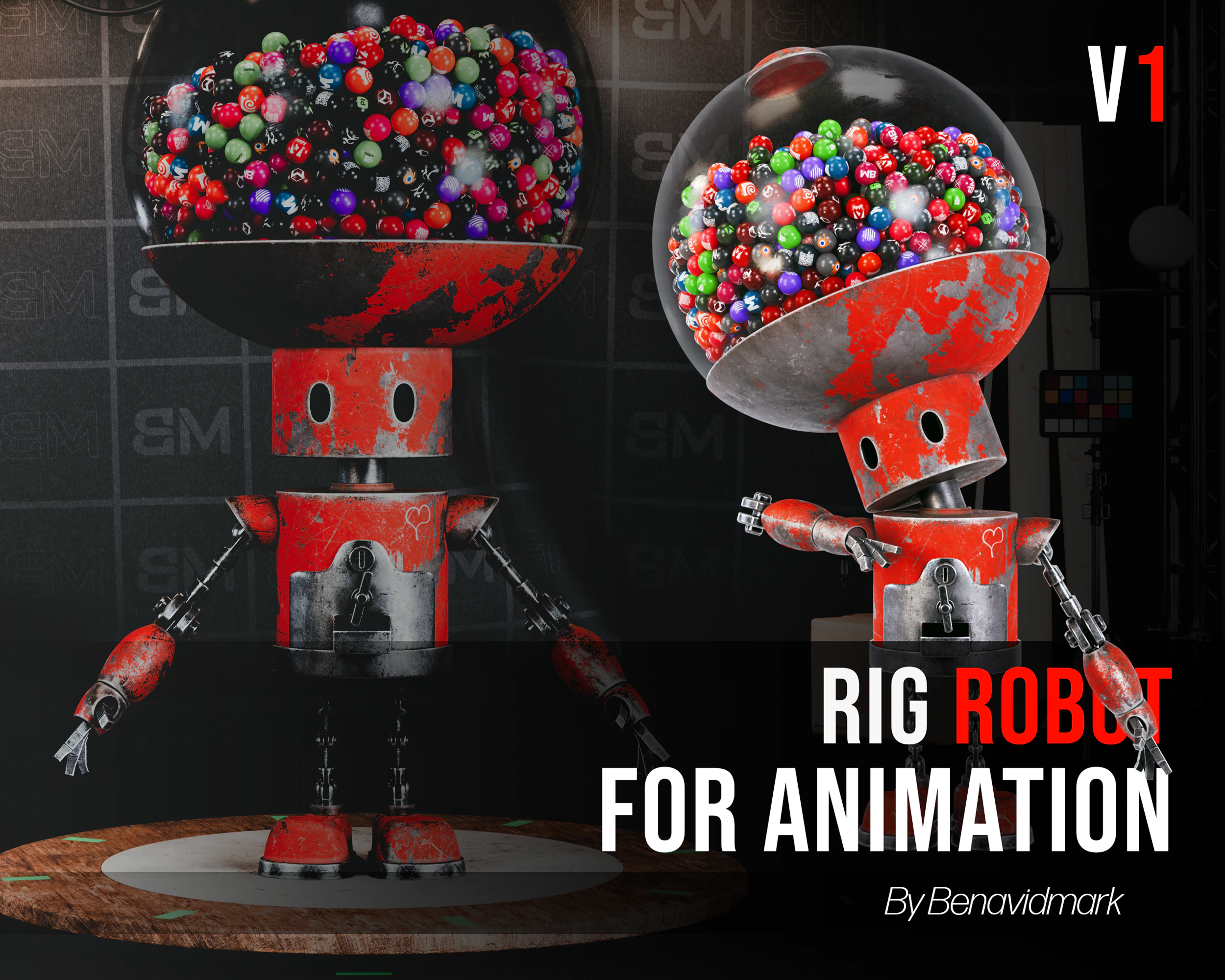 Robot with Rig for animation 3D Model .c4d .max .obj .3ds .fbx .stl .blend 