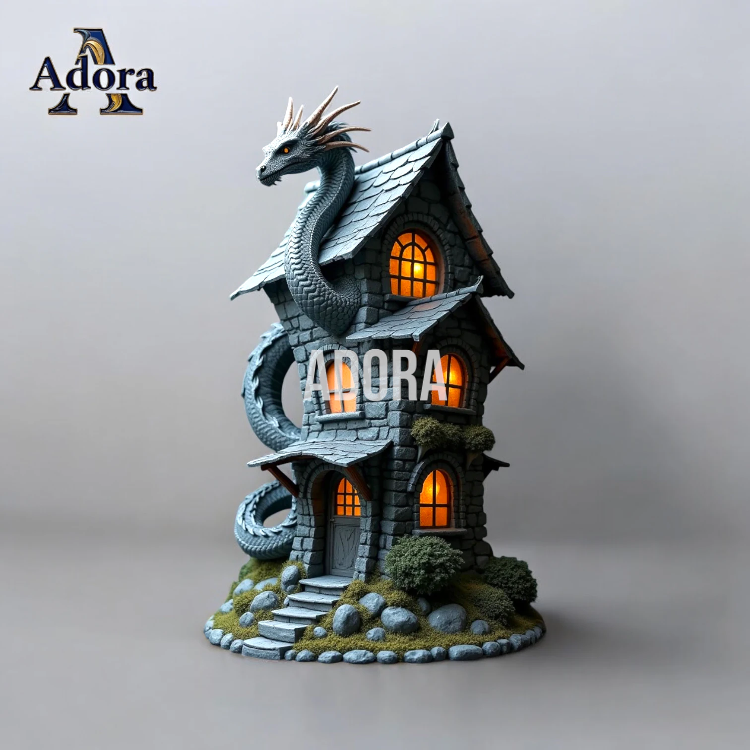Majestic Dragon Tower Model with Illuminated Windows - 3D Printable 3D Print Model .c4d .max .obj .3ds .fbx .stl .blend