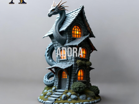 Majestic Dragon Tower Model with Illuminated Windows - 3D Printable 3D-Druckmodell