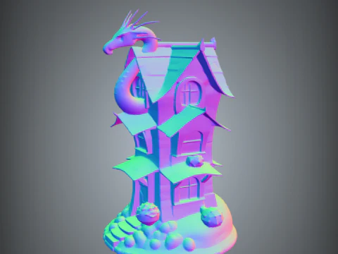 Majestic Dragon Tower Model with Illuminated Windows - 3D Printable 3D Print Model