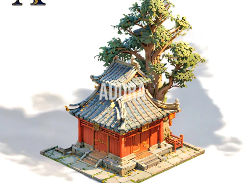 Modello Diorama stampabile 3D del Santuario del giardino zen giapponese Modello di stampa 3D