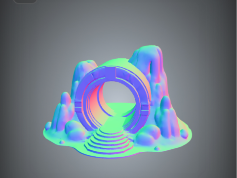Stone portal with rocky landscape Model Cetak 3D