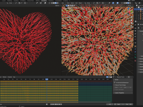 Unrolling Growing Heart Animation Heart shape made out of wires 3D 모델