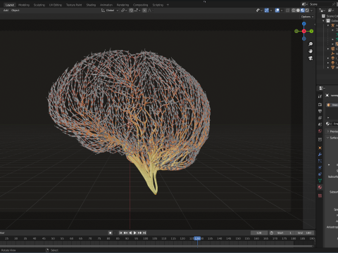 Human brain made out of lines Unrolling growing animation 3D Model