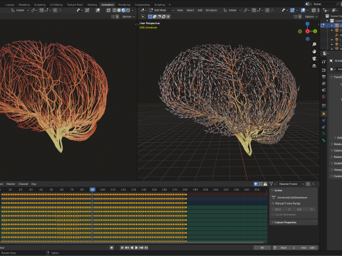 Human brain made out of lines Unrolling growing animation 3D Model