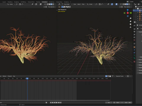 Human brain made out of lines Unrolling growing animation 3D Model