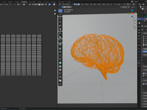 Human brain made out of lines Unrolling growing animation 3D Model