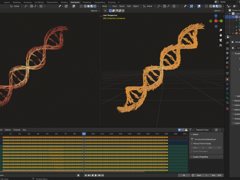 Human DNA made out of lines Unrolling growing animation 3D Модель