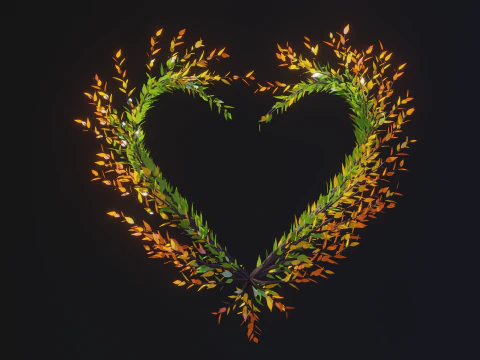 &Aacute;rvore crescente em forma de cora&ccedil;&atilde;o Anima&ccedil;&atilde;o crescente desenrolada S&iacute;mbolo de amor Modelo 3D