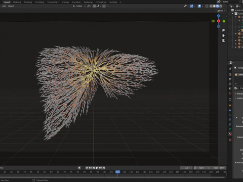Human liver made out of lines Unrolling growing animation 3D Model