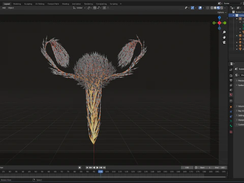 Human Uterus Reproductive Female System made out of lines Unrolling growing animation 3D Model