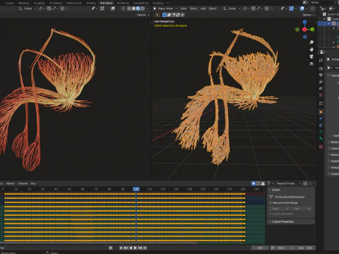 Human Tescticles Reproductive Male System made out of lines Unrolling growing animation 3D Model