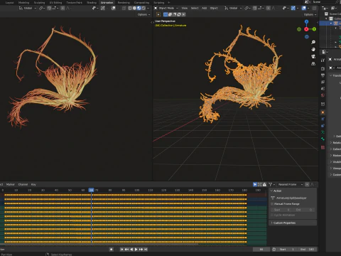 Human Tescticles Reproductive Male System made out of lines Unrolling growing animation 3D Model