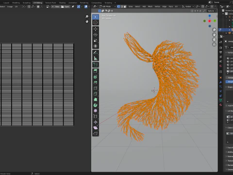 線でできた人間のお腹 展開アニメーション 3Dモデル