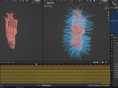 折り紙の人間の足が展開する成長アニメーション 3Dモデル