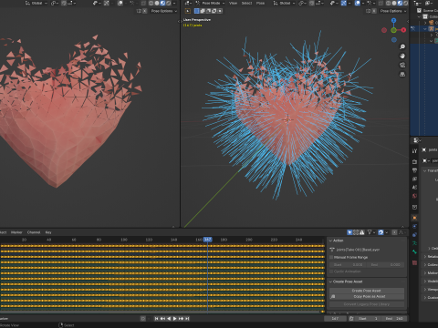 Origami heart unfolding growing animation 3D Model