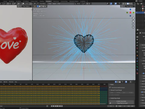 Heart shaped Balloon inflation animation 3D Model