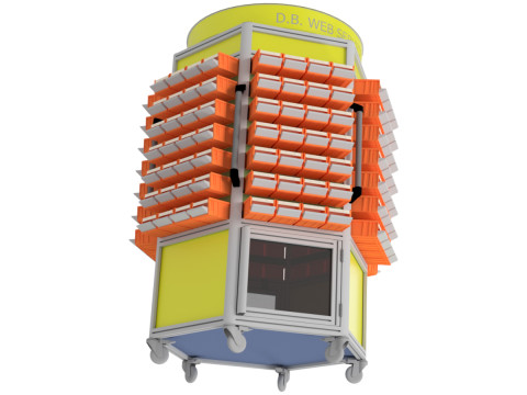 Mobile trolley for small parts with plastic containers 3D 模型