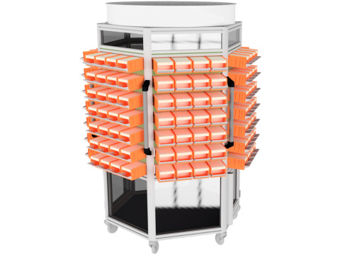 Mobile trolley for small parts with plastic containers 3D 模型
