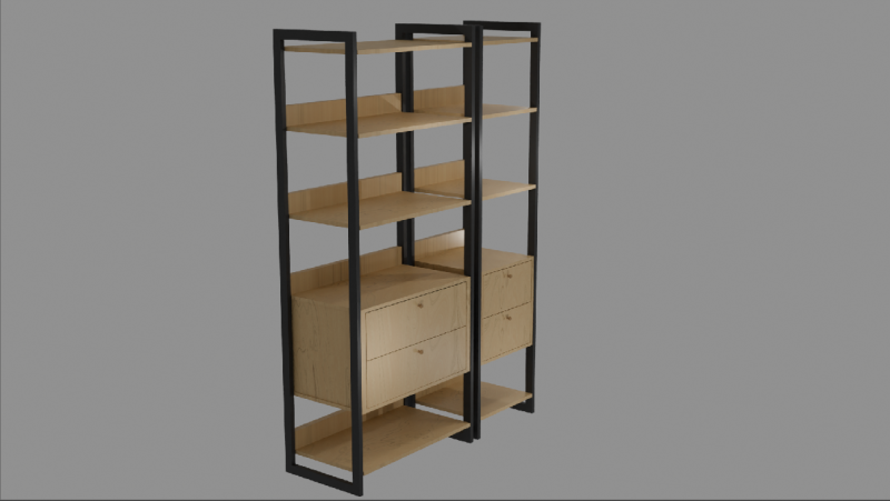 Industrial Bookshelf 4 Drawers 5 Shelves 3D Модель .c4d .max .obj .3ds .fbx .stl .blend 