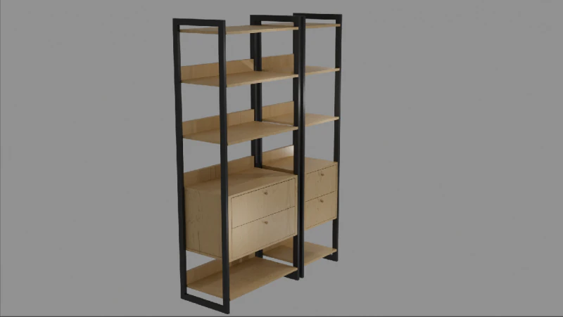 工業用本棚 引き出し4段 棚5段 3Dモデル .c4d .max .obj .3ds .fbx .stl .blend 