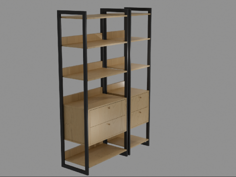 Industrial Bookshelf 4 Drawers 5 Shelves 3D 모델