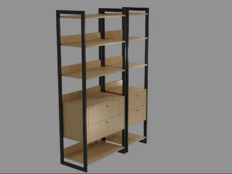 工業用本棚 引き出し4段 棚5段 3Dモデル