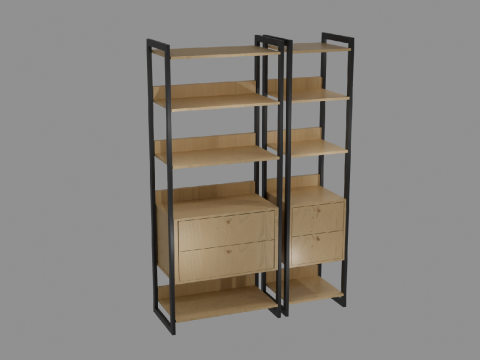 Industrial Bookshelf 4 Drawers 5 Shelves 3D Модель