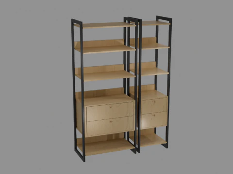工業用本棚 引き出し4段 棚5段 3Dモデル