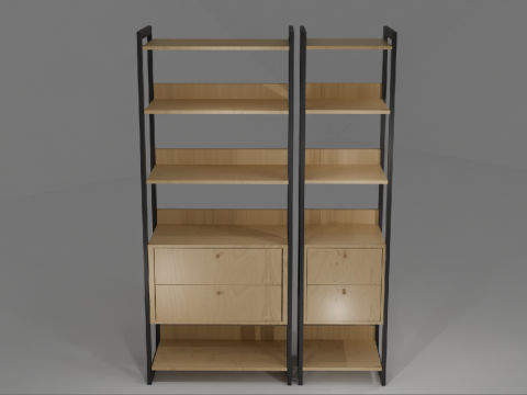 Industrial Bookshelf 4 Drawers 5 Shelves 3D Модель