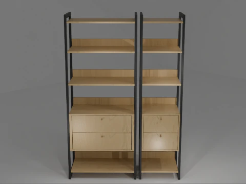 工業用本棚 引き出し4段 棚5段 3Dモデル