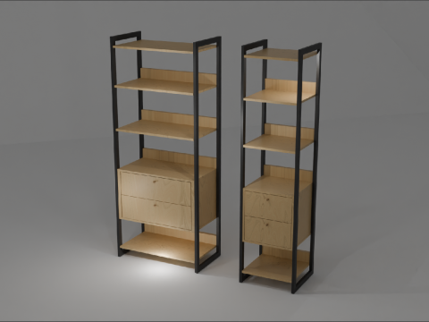 Industrial Bookshelf 4 Drawers 5 Shelves 3D Модель