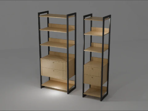 工業用本棚 引き出し4段 棚5段 3Dモデル