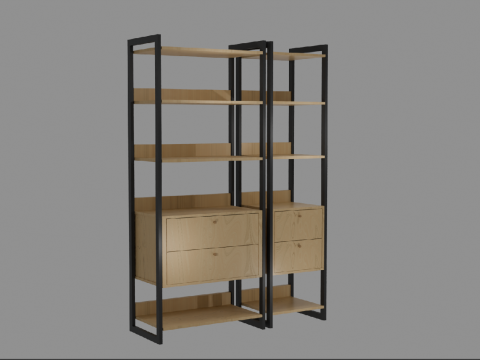 Industrial Bookshelf 4 Drawers 5 Shelves 3D Модель