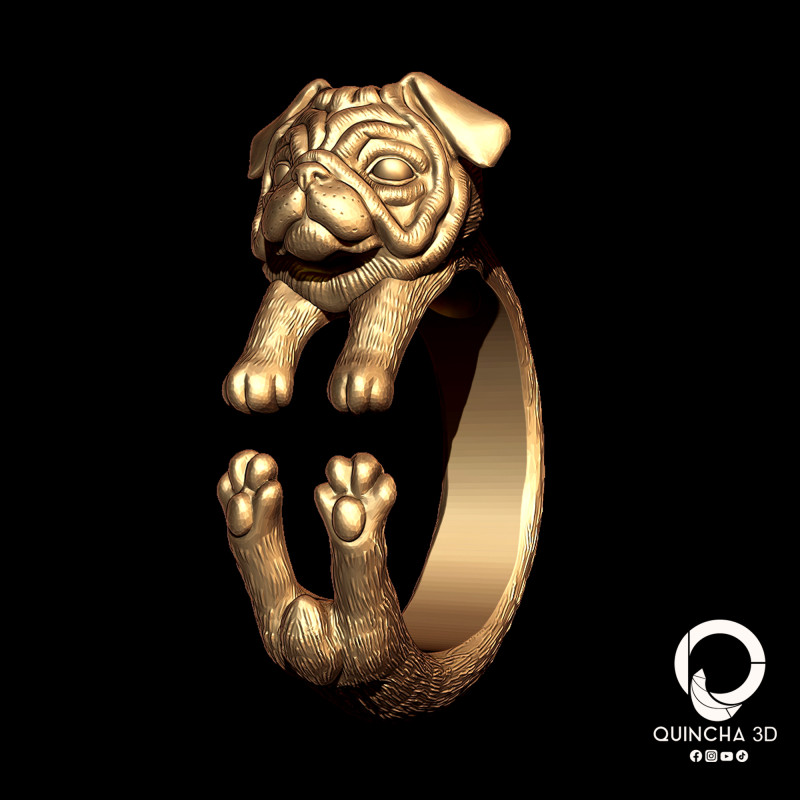 Anillo Pug Modello di stampa 3D .c4d .max .obj .3ds .fbx .stl .blend
