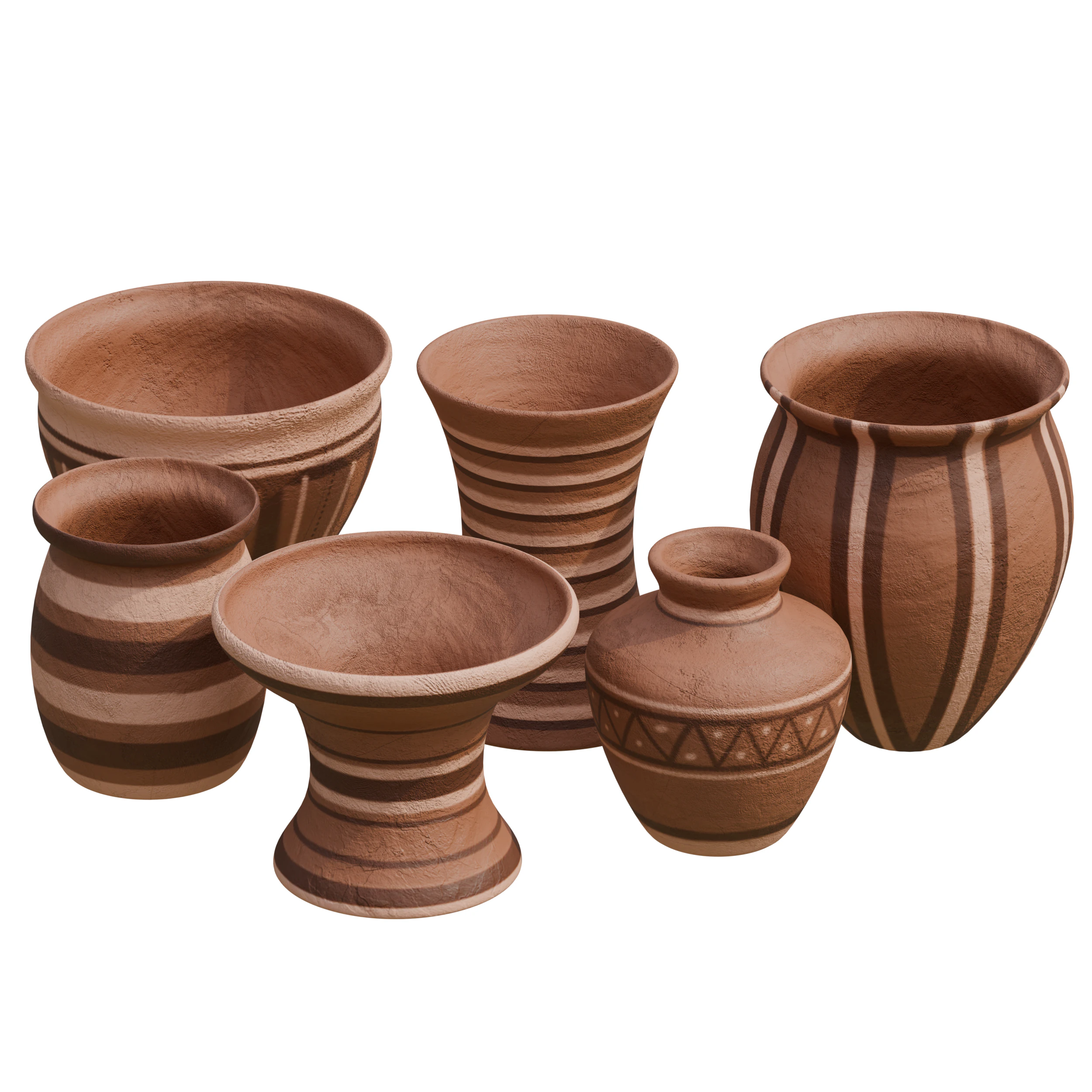 Clay Pottery Set 3D Model .c4d .max .obj .3ds .fbx .stl .blend 