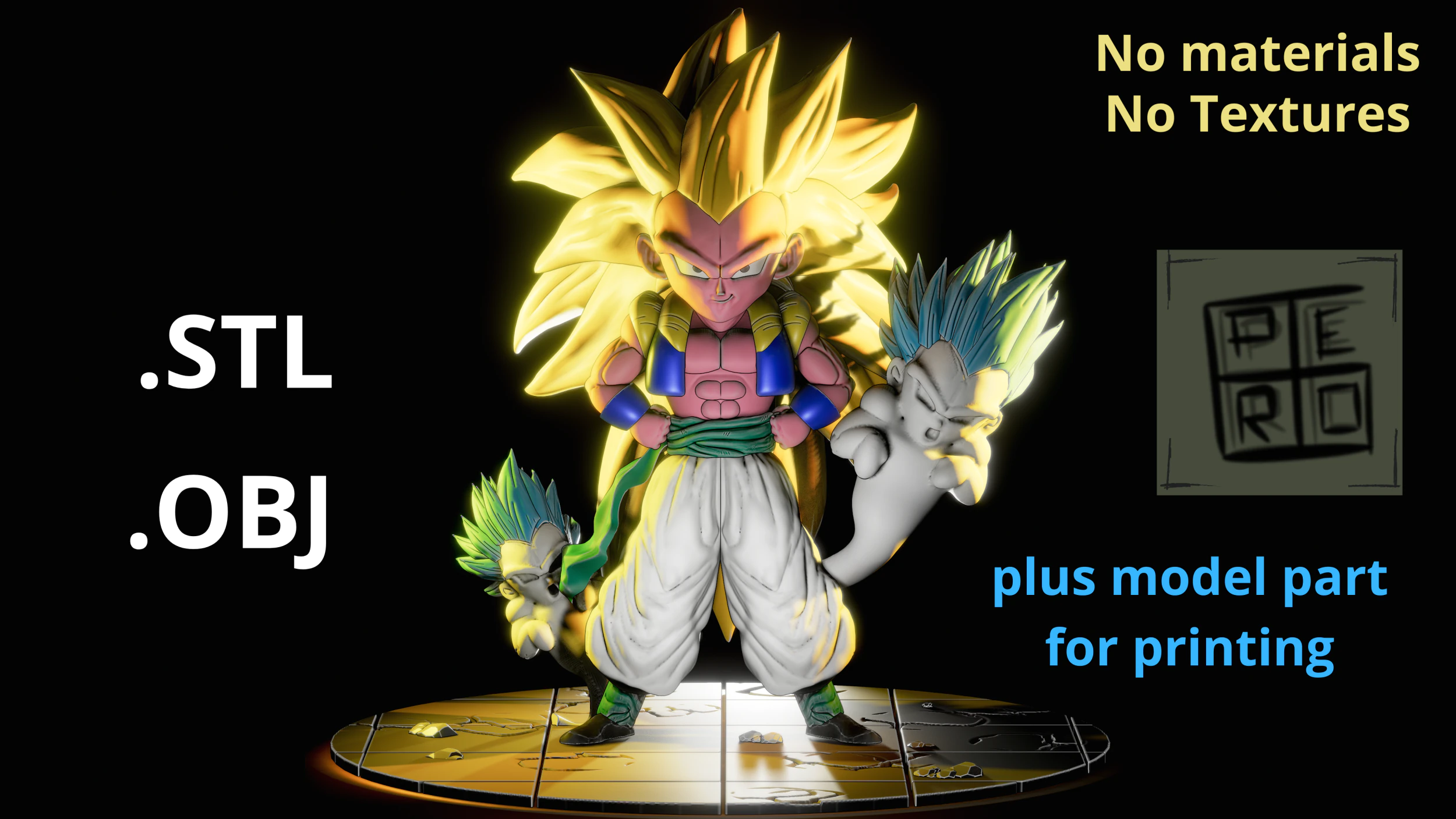 Gotenks SS3 by Pero86 3D Print Model .c4d .max .obj .3ds .fbx .stl .blend 