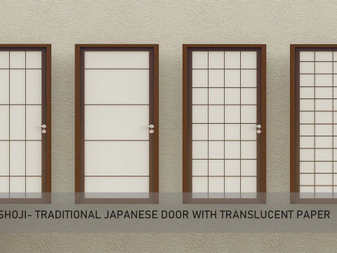 Shoji- Porta tradizionale giapponese con carta traslucida Modello 3D