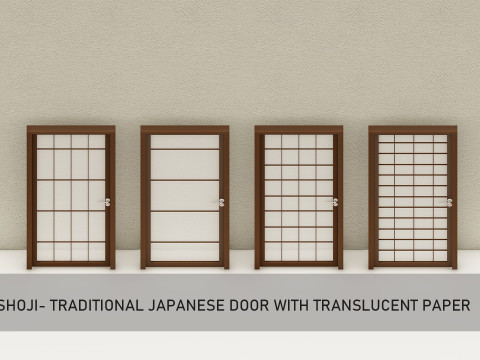 Shoji- Traditional Japanese door with translucent paper Modelo 3D