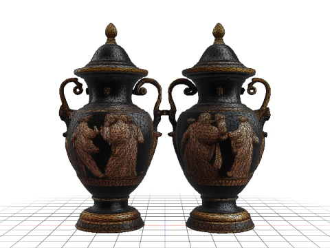 Hyperrealistische schwarzfigurige Amphore 3D Modell