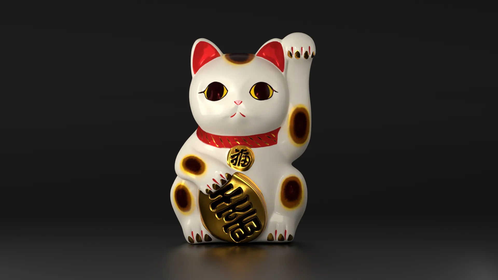 Lucky Cat Maneki Neko Low-poly 3D Model .c4d .max .obj .3ds .fbx .stl .blend 